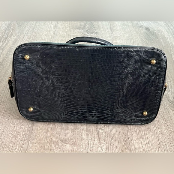 Brahmin Tuscan Collection Satchel Black Leather croc embossed Handbag gold tone